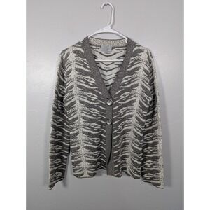 Milly‎ Cardigan L Animal Print Gray Artsy Career Editorial Large Buttons Fall